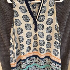 Patterned Sleeveless Top - Navy and Cream
